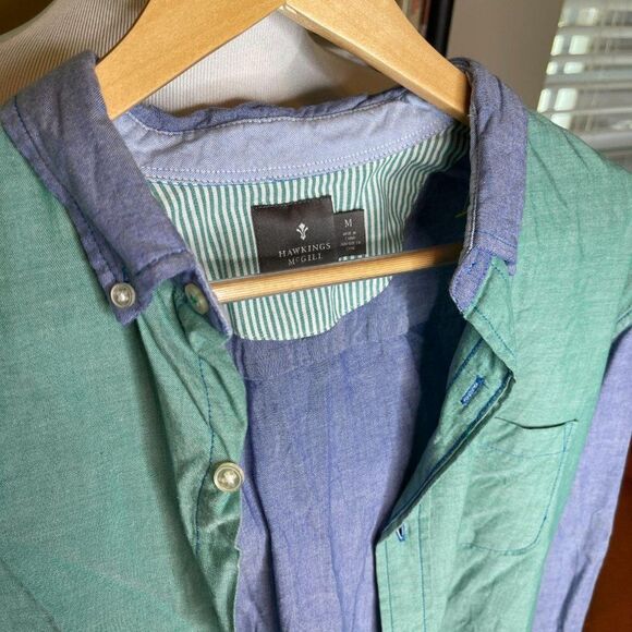 Hawkins‎ McGill Mens Button Down Long Sleeve Shirt Green Blue Medium - Picture 3 of 4